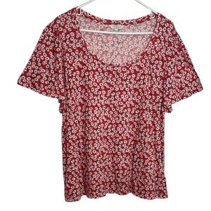 Lucky Brand Size XXL Red Boho Ditsy Floral T-shirt